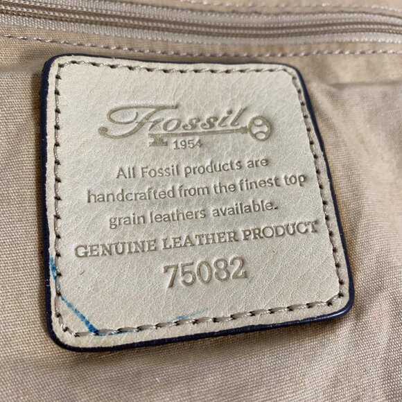 FOSSIL 75082 Beige Leather Hobo Slouchy Bag Tote Shopper Brass Hardware VTG - Picture 8 of 11